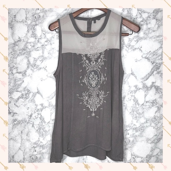 Japna Tops - JAPNA GRAY & CREAM EMBROIDERED TUNIC BLOUSE